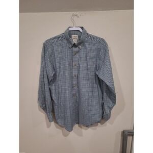 L.L. BEAN Men's SZ M Reg. Button front green blue‎ plaid shirt business casual